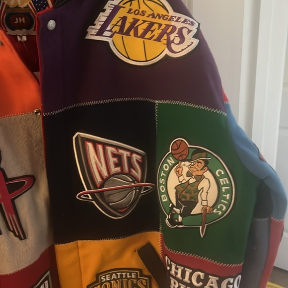 Rare!! W/Tags Men’s Jeff Hamilton Wool & Leather NBA Bomber Jacket. 3XL! Vintage - Picture 4 of 17